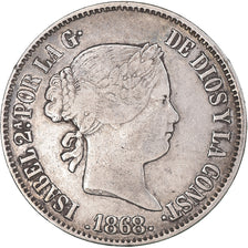 Moeda, Filipinas, Isabel II, 50 Centimos, 1868, EF(40-45), Prata, KM:147