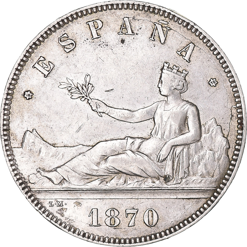 Coin, Spain, Provisional Government, 5 Pesetas, 1870, Madrid, EF(40-45), Silver