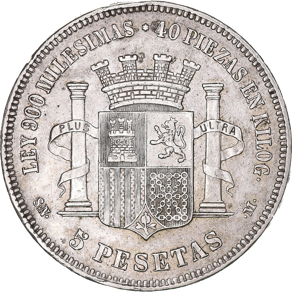 Coin, Spain, Provisional Government, 5 Pesetas, 1870, Madrid, EF(40-45), Silver