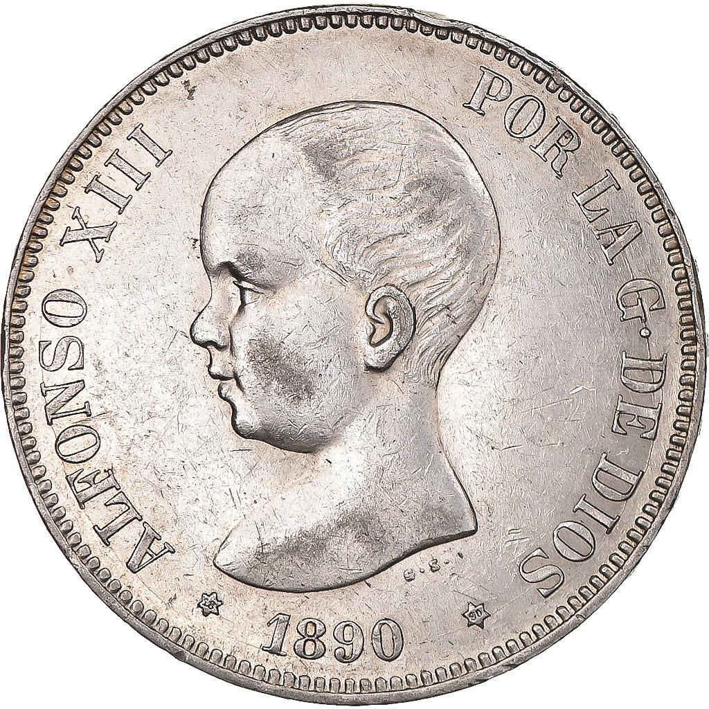 Moneda, España, Alfonso XIII, 5 Pesetas, 1890, Madrid, MBC+, Plata, KM:689
