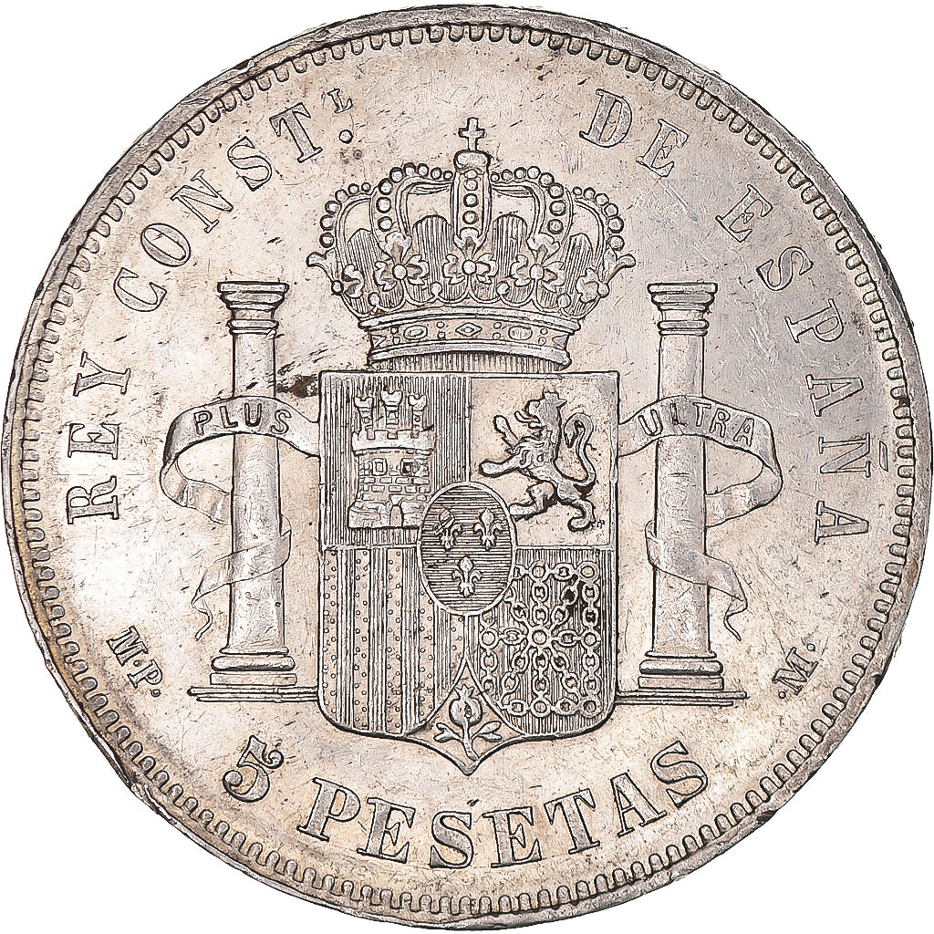 Moneda, España, Alfonso XIII, 5 Pesetas, 1890, Madrid, MBC+, Plata, KM:689