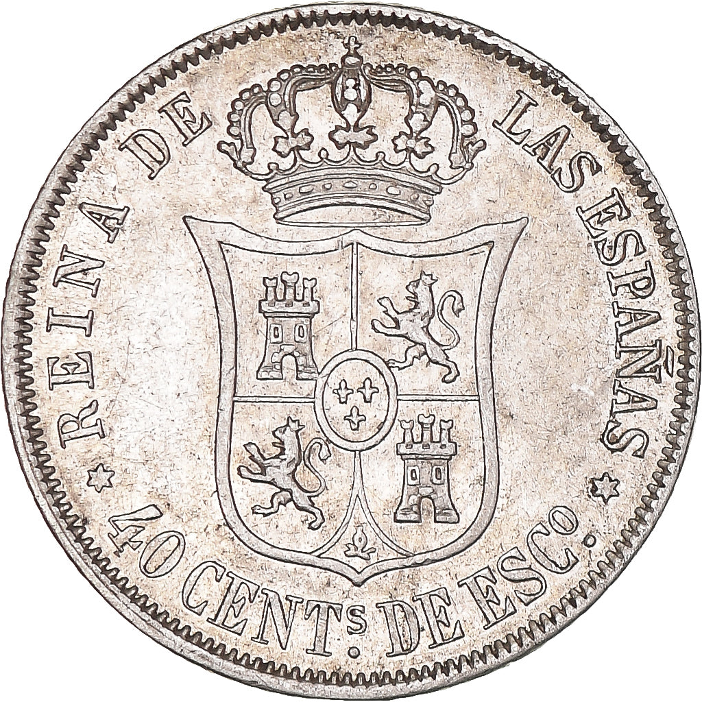 Moeda, Espanha, Isabel II, 40 Centimos, 1866, Madrid, AU(50-53), Prata, KM:628.2