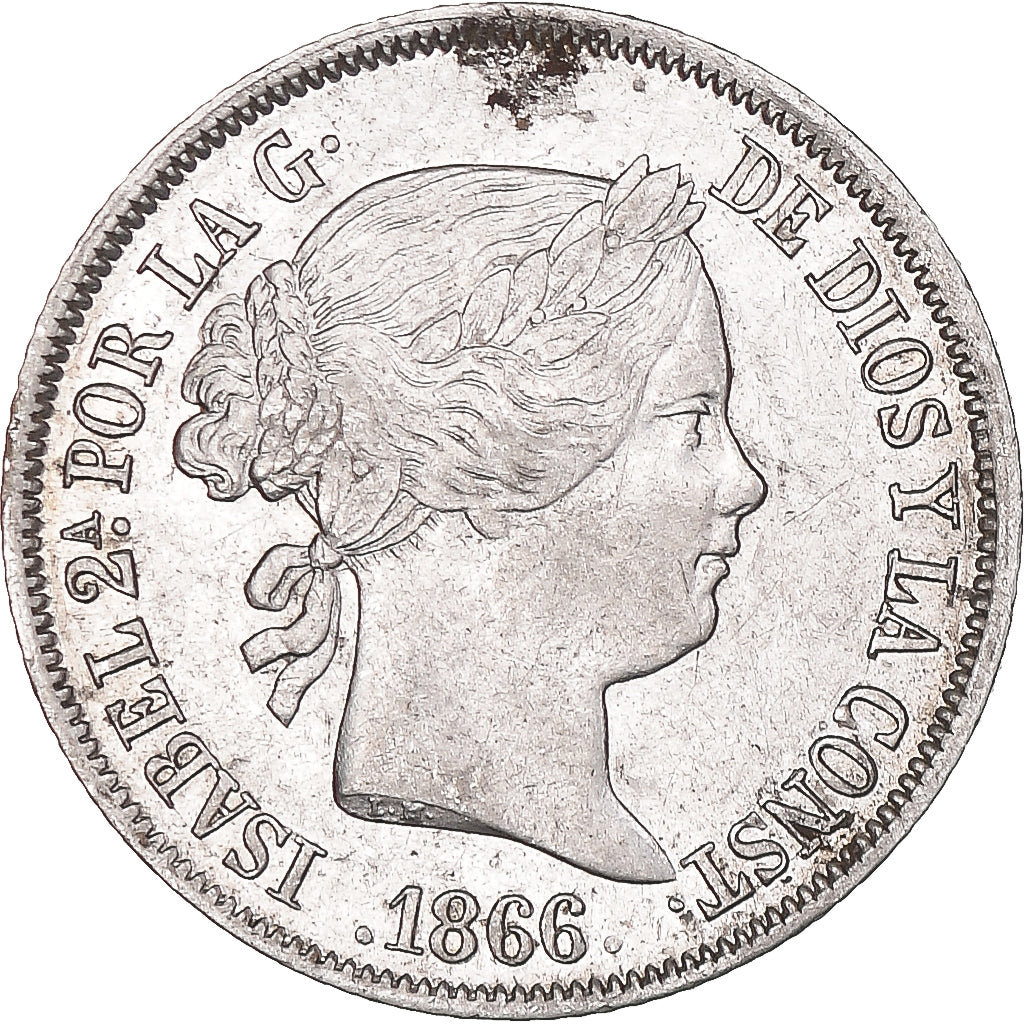 Moneta, Hiszpania, Isabel II, 40 Centimos, 1866, Madrid, AU(50-53), Srebro
