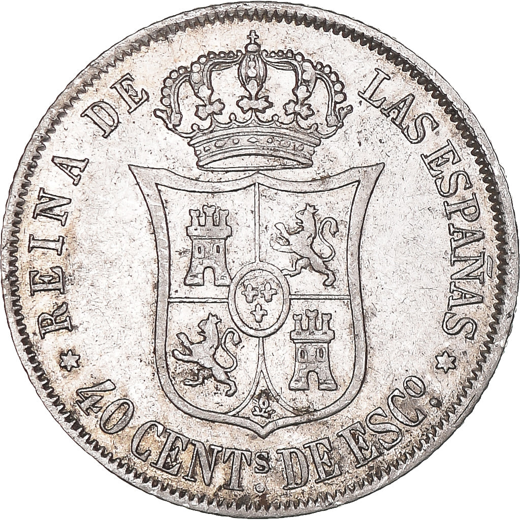 Moneta, Hiszpania, Isabel II, 40 Centimos, 1866, Madrid, AU(50-53), Srebro