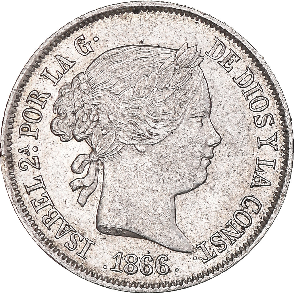 Moneta, Hiszpania, Isabel II, 40 Centimos, 1866, Madrid, AU(50-53), Srebro
