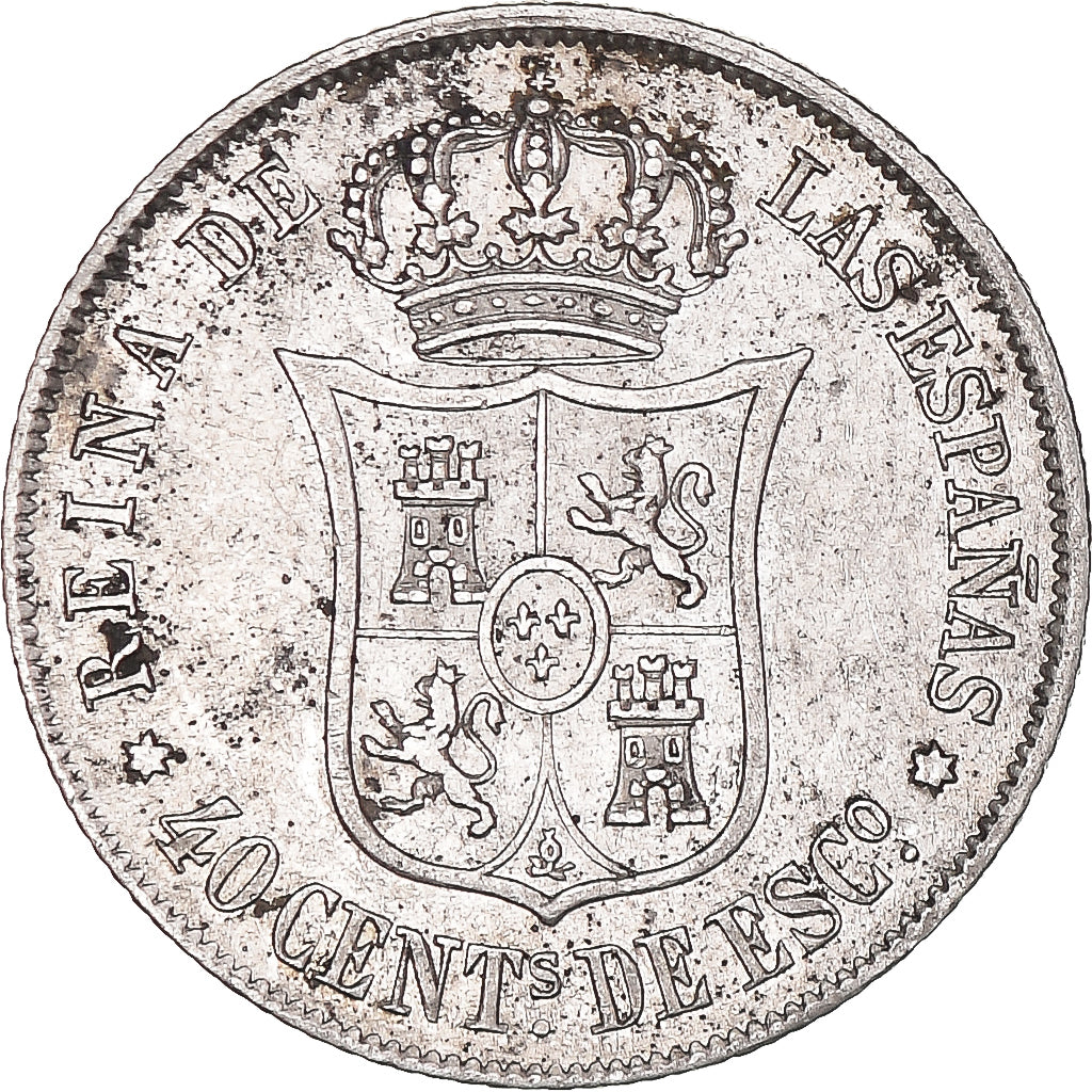 Moneta, Hiszpania, Isabel II, 40 Centimos, 1866, Madrid, AU(50-53), Srebro