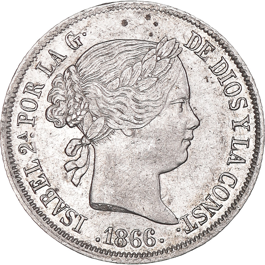 Coin, Spain, Isabel II, 40 Centimos, 1866, Madrid, AU(50-53), Silver, KM:628.2