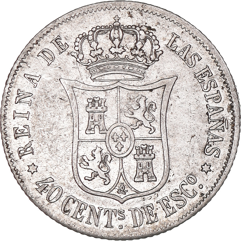 Coin, Spain, Isabel II, 40 Centimos, 1866, Madrid, AU(50-53), Silver, KM:628.2