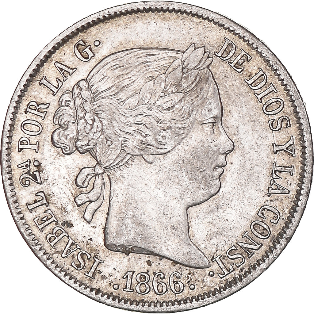 Coin, Spain, Isabel II, 40 Centimos, 1866, Madrid, AU(50-53), Silver, KM:628.2