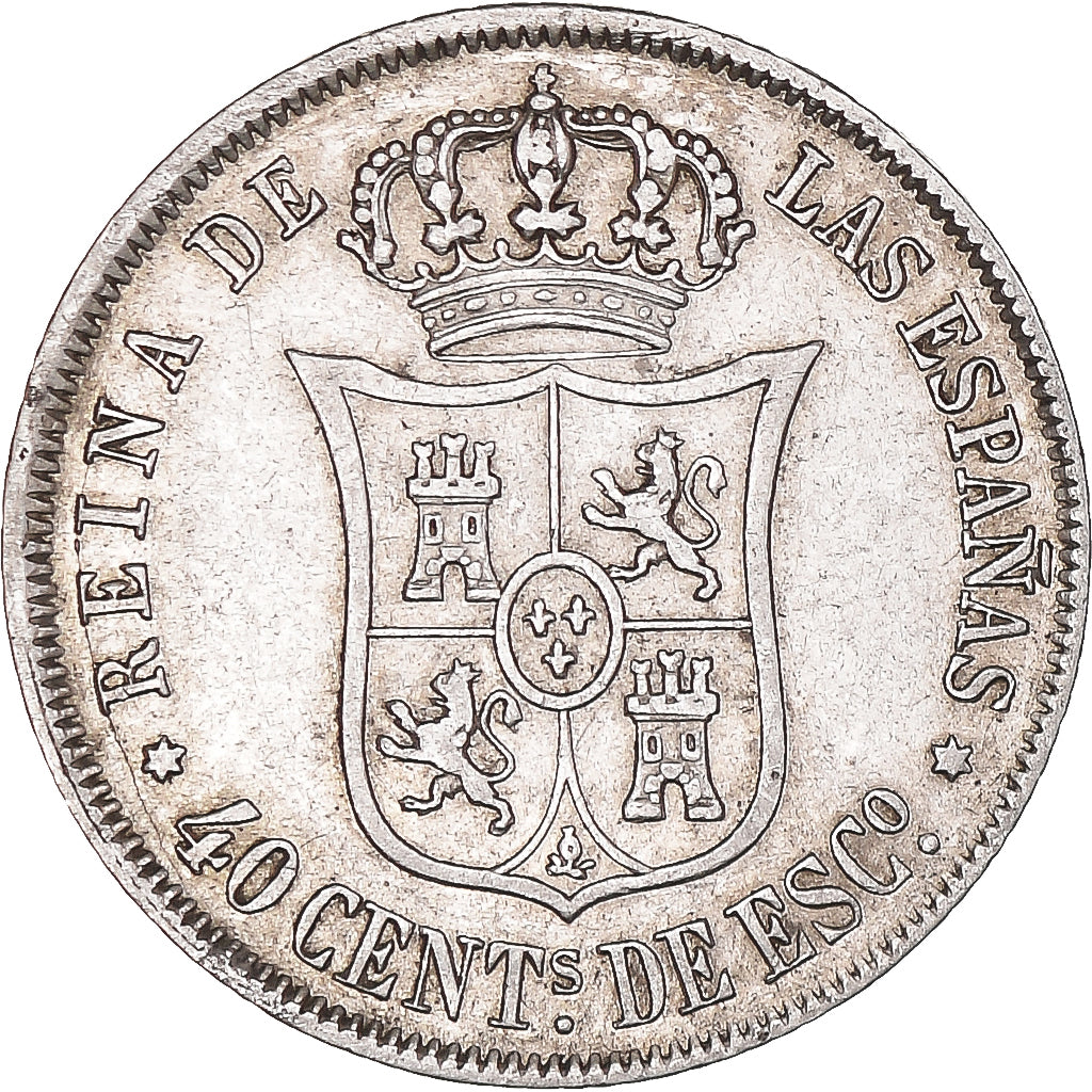 Coin, Spain, Isabel II, 40 Centimos, 1866, Madrid, AU(50-53), Silver, KM:628.2
