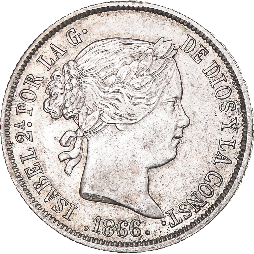 Moneda, España, Isabel II, 40 Centimos, 1866, Madrid, MBC+, Plata, KM:628.2