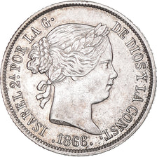 Moneda, España, Isabel II, 40 Centimos, 1866, Madrid, MBC+, Plata, KM:628.2