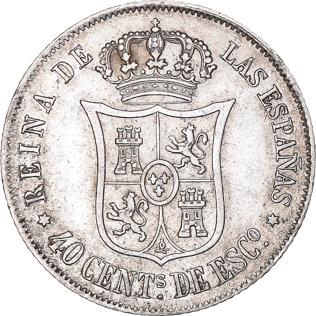 Moneda, España, Isabel II, 40 Centimos, 1866, Madrid, MBC+, Plata, KM:628.2