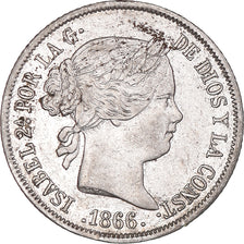 Coin, Spain, Isabel II, 40 Centimos, 1866, Madrid, AU(50-53), Silver, KM:628.2