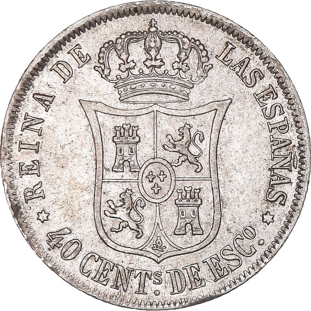 Coin, Spain, Isabel II, 40 Centimos, 1866, Madrid, AU(50-53), Silver, KM:628.2