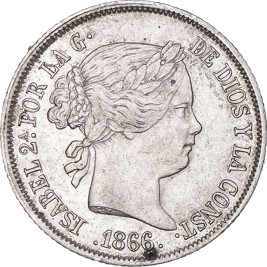 Moneta, Hiszpania, Isabel II, 40 Centimos, 1866, Madrid, AU(50-53), Srebro