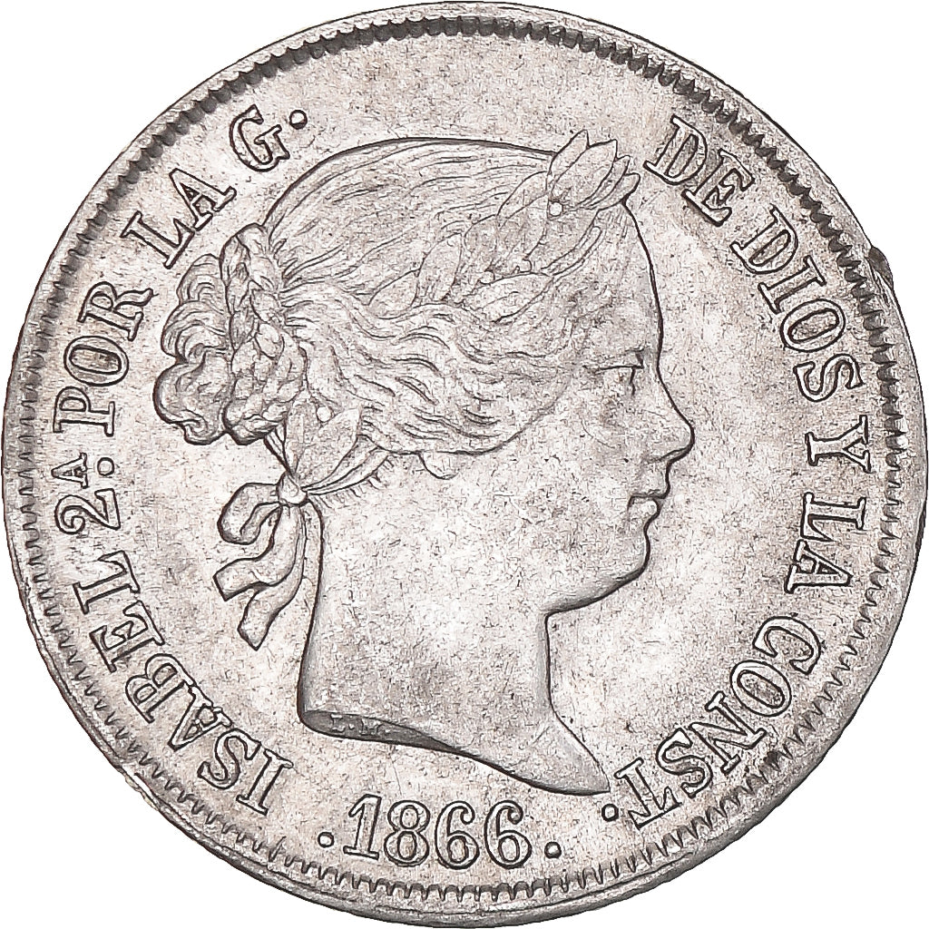 Coin, Spain, Isabel II, 40 Centimos, 1866, Madrid, AU(50-53), Silver, KM:628.2