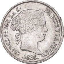Coin, Spain, Isabel II, 40 Centimos, 1866, Madrid, AU(50-53), Silver, KM:628.2