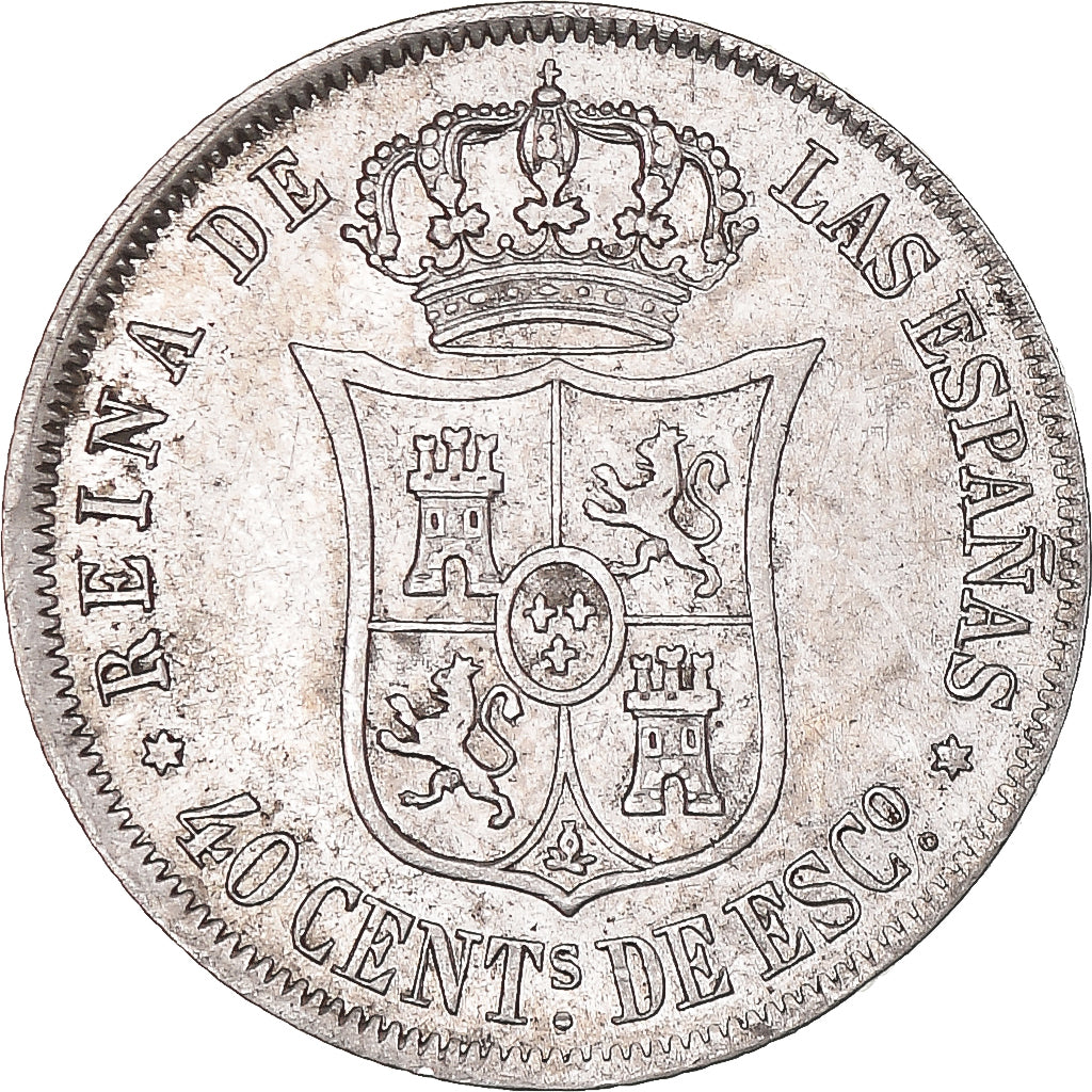 Coin, Spain, Isabel II, 40 Centimos, 1866, Madrid, AU(50-53), Silver, KM:628.2
