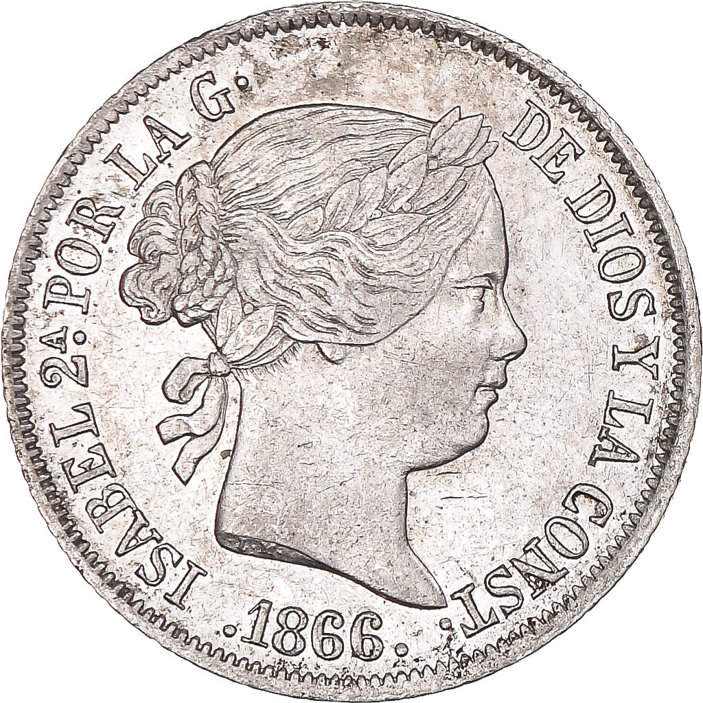 Moneda, España, Isabel II, 40 Centimos, 1866, Madrid, MBC+, Plata, KM:628.2