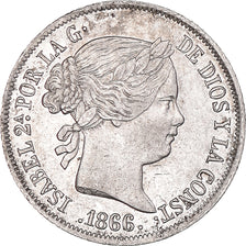 Moneda, España, Isabel II, 40 Centimos, 1866, Madrid, MBC+, Plata, KM:628.2