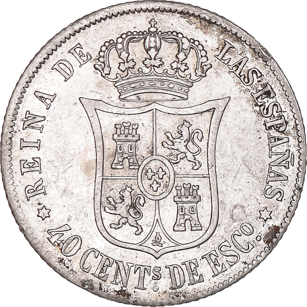 Moneda, España, Isabel II, 40 Centimos, 1866, Madrid, MBC+, Plata, KM:628.2