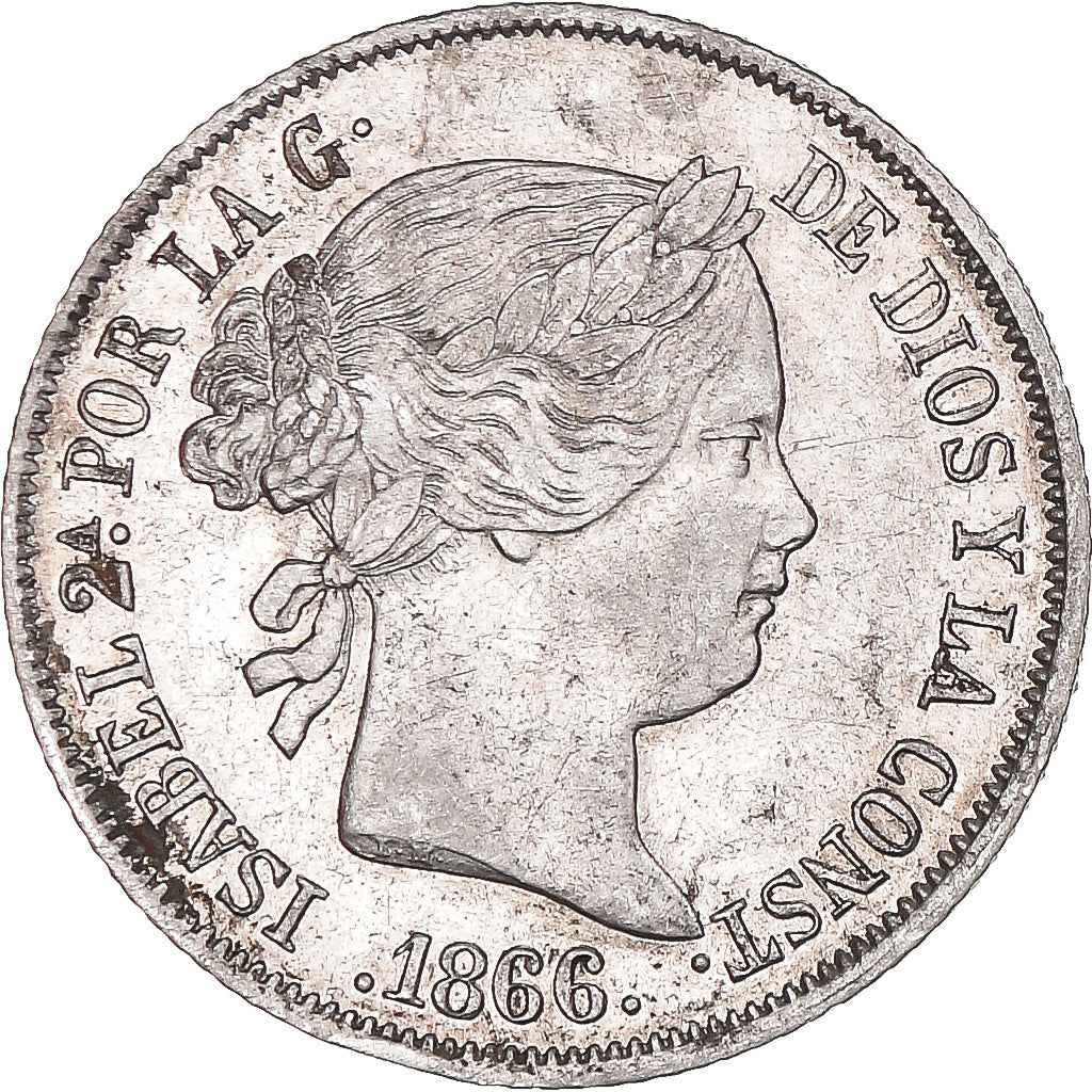 Moneta, Hiszpania, Isabel II, 40 Centimos, 1866, Madrid, AU(50-53), Srebro