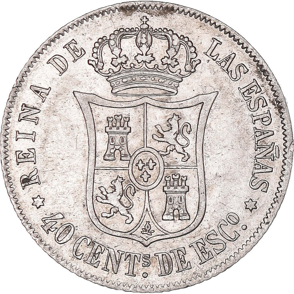 Moneta, Hiszpania, Isabel II, 40 Centimos, 1866, Madrid, AU(50-53), Srebro