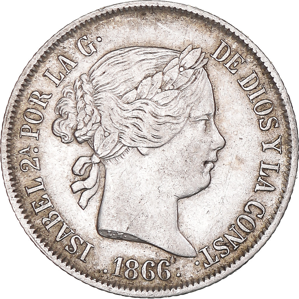 Coin, Spain, Isabel II, 40 Centimos, 1866, Madrid, AU(50-53), Silver, KM:628.2