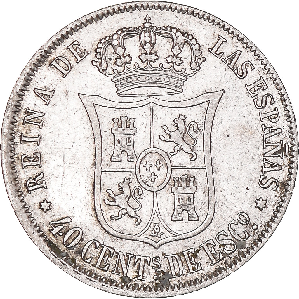 Coin, Spain, Isabel II, 40 Centimos, 1866, Madrid, AU(50-53), Silver, KM:628.2