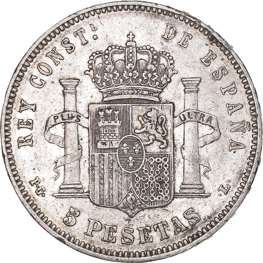 Munten, Spanje, Alfonso XIII, 5 Pesetas, 1893, Seville, PR, Zilver, KM:700