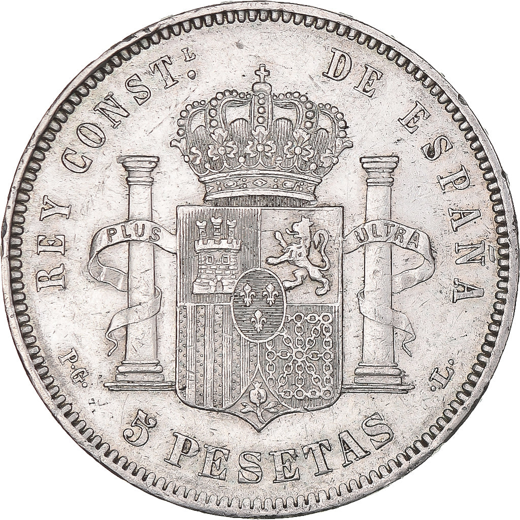 Moneta, Hiszpania, Alfonso XIII, 5 Pesetas, 1893, Seville, AU(50-53), Srebro