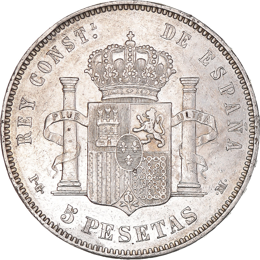 Moneta, Hiszpania, Alfonso XIII, 5 Pesetas, 1892, Madrid, AU(50-53), Srebro