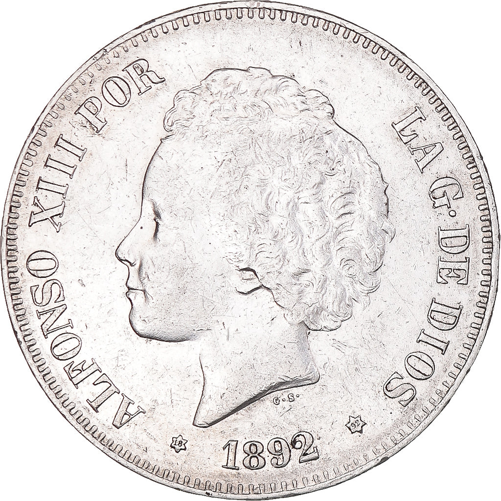 Coin, Spain, Alfonso XIII, 5 Pesetas, 1892, Madrid, EF(40-45), Silver, KM:700