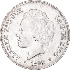 Coin, Spain, Alfonso XIII, 5 Pesetas, 1892, Madrid, EF(40-45), Silver, KM:700