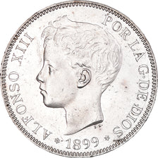 Moneta, Hiszpania, Alfonso XIII, 5 Pesetas, 1899, Valencia, AU(55-58), Srebro