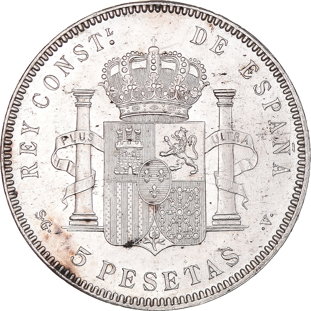 Moneta, Hiszpania, Alfonso XIII, 5 Pesetas, 1899, Valencia, AU(55-58), Srebro