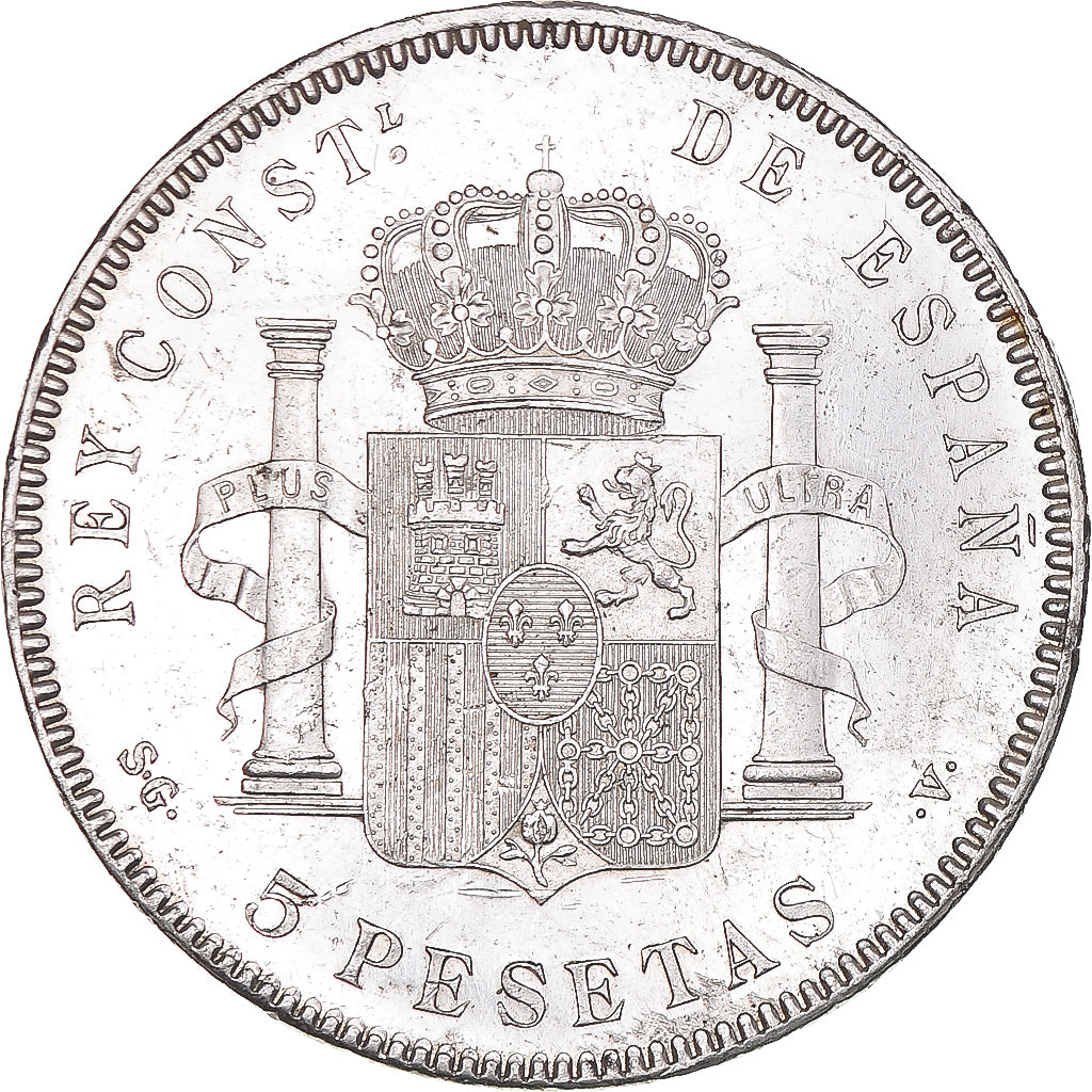 Moneta, Hiszpania, Alfonso XIII, 5 Pesetas, 1899, Valencia, AU(55-58), Srebro