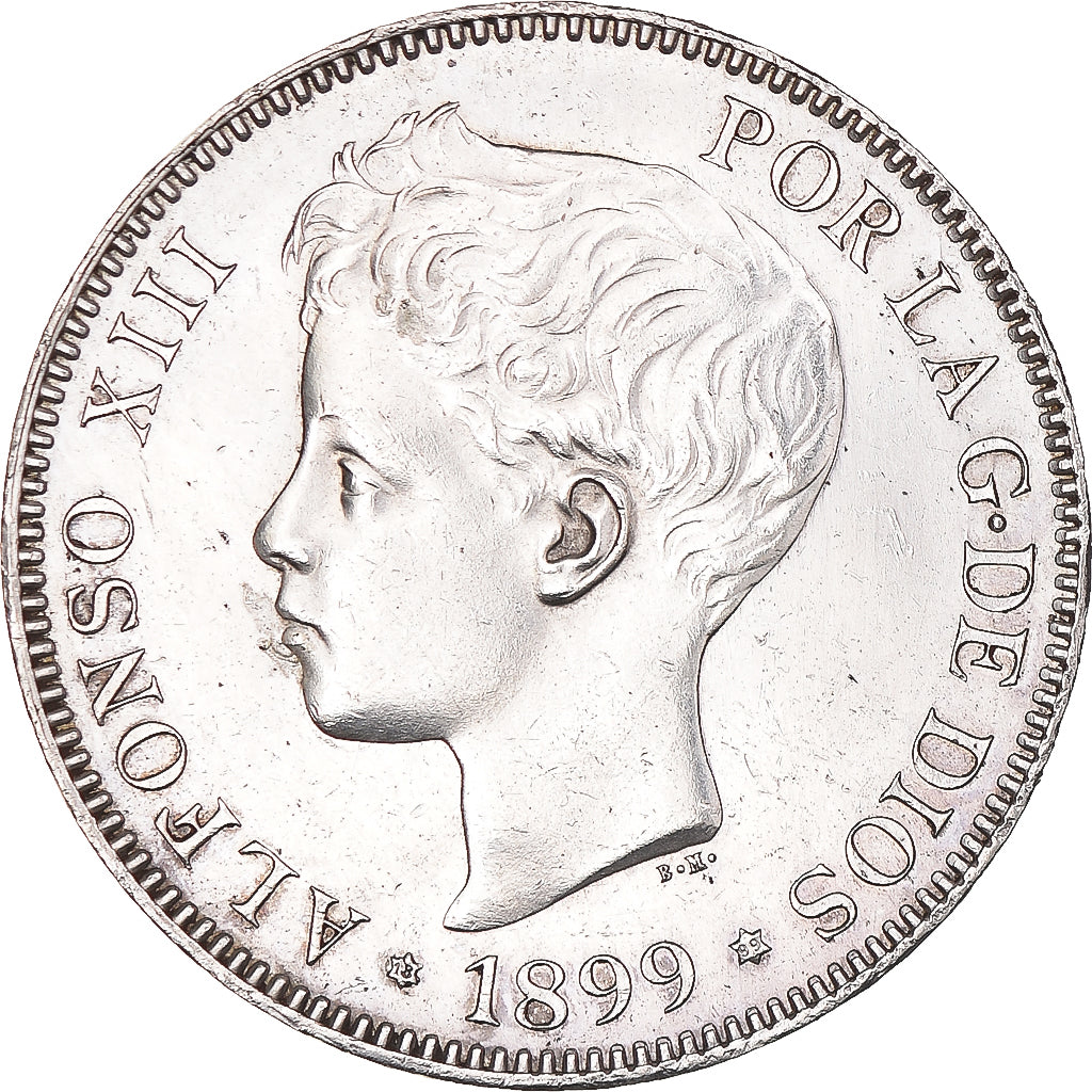 Moneda, España, Alfonso XIII, 5 Pesetas, 1899, Valencia, EBC, Plata, KM:707