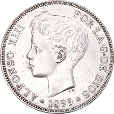 Moneda, España, Alfonso XIII, 5 Pesetas, 1899, Valencia, EBC, Plata, KM:707