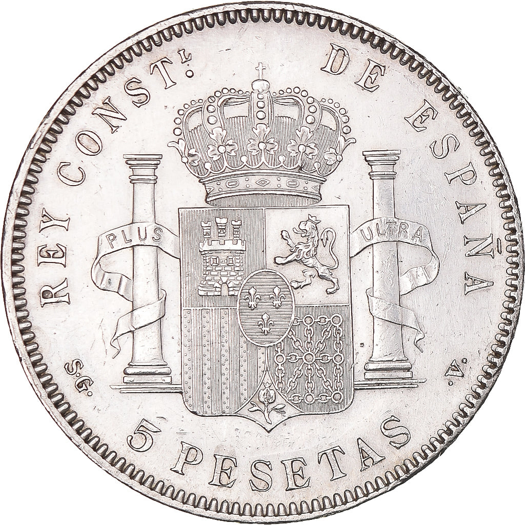 Moneda, España, Alfonso XIII, 5 Pesetas, 1899, Valencia, EBC, Plata, KM:707