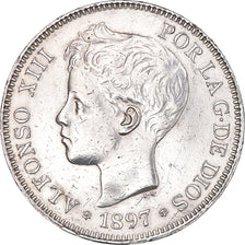 Moneda, España, Alfonso XIII, 5 Pesetas, 1897, Valencia, EBC, Plata, KM:707
