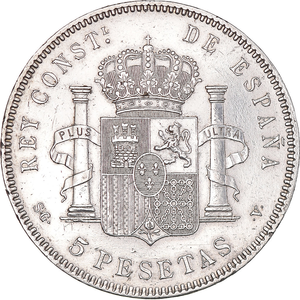 Moneda, España, Alfonso XIII, 5 Pesetas, 1897, Valencia, EBC, Plata, KM:707