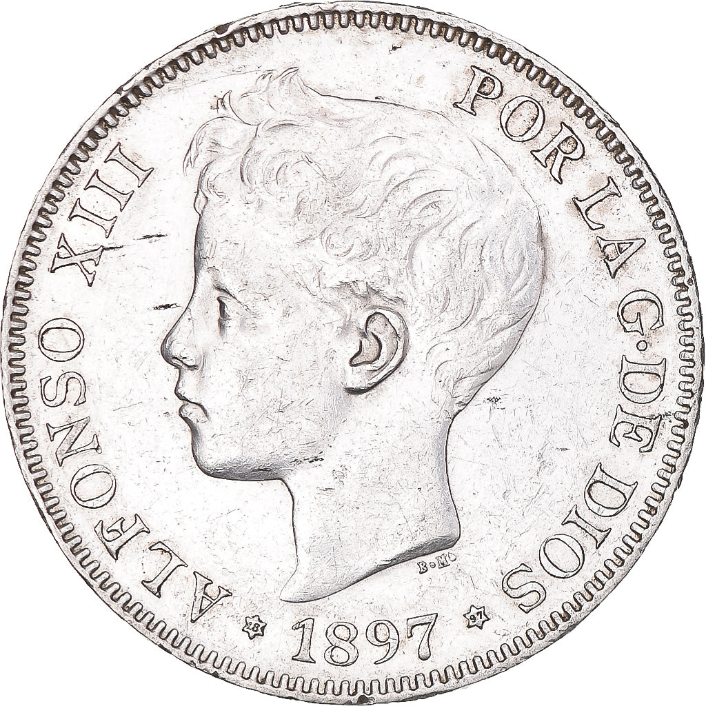 Moneda, España, Alfonso XIII, 5 Pesetas, 1897, Valencia, EBC, Plata, KM:707