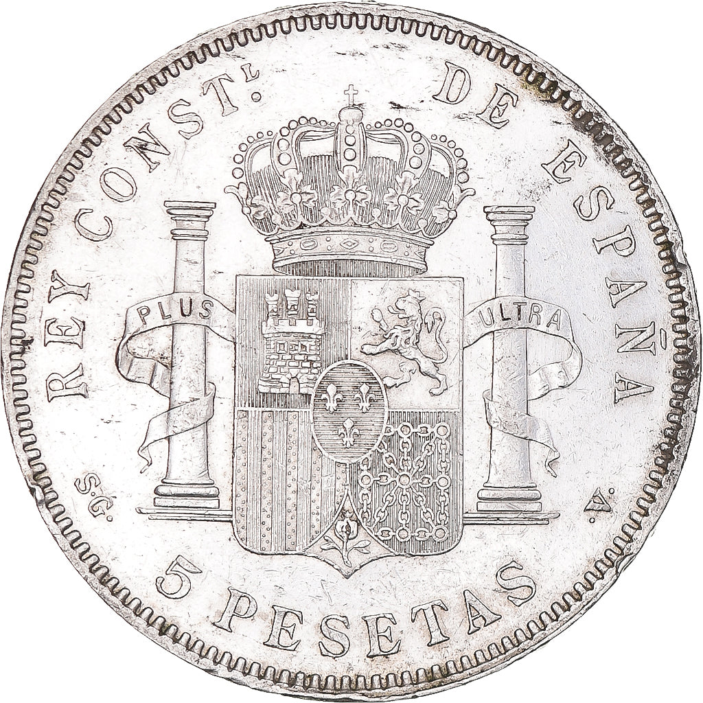 Moneda, España, Alfonso XIII, 5 Pesetas, 1897, Valencia, EBC, Plata, KM:707