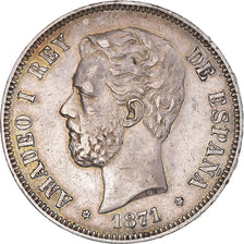 Moneta, Spagna, Amadeao I, 5 Pesetas, 1871, Madrid, BB, Argento, KM:666