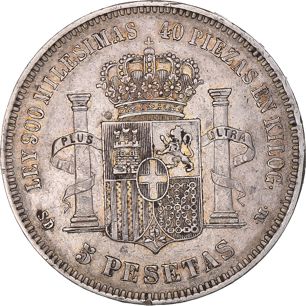 Moneta, Spagna, Amadeao I, 5 Pesetas, 1871, Madrid, BB, Argento, KM:666
