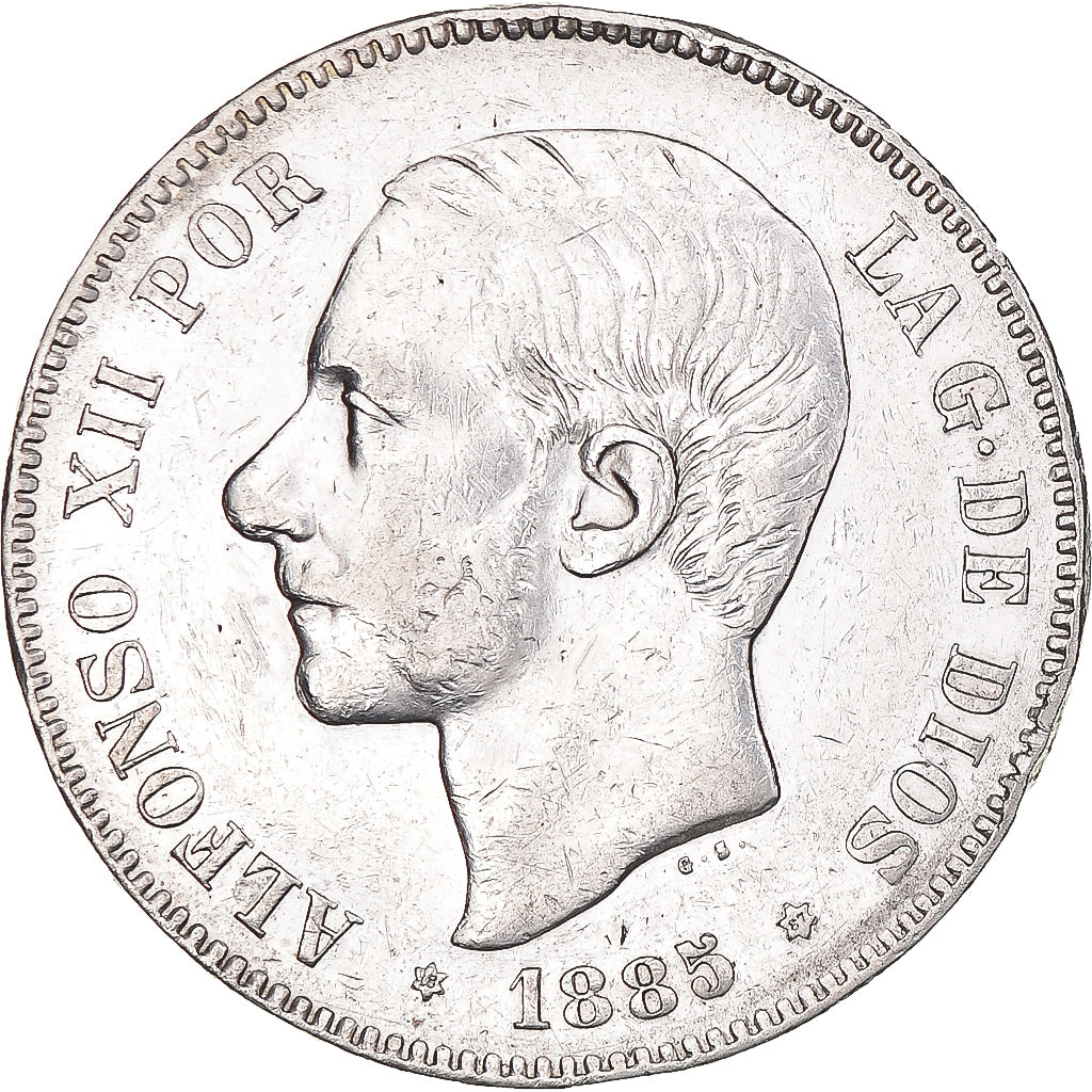 Munten, Spanje, Alfonso XII, 5 Pesetas, 1887, Madrid, ZF, Zilver, KM:688