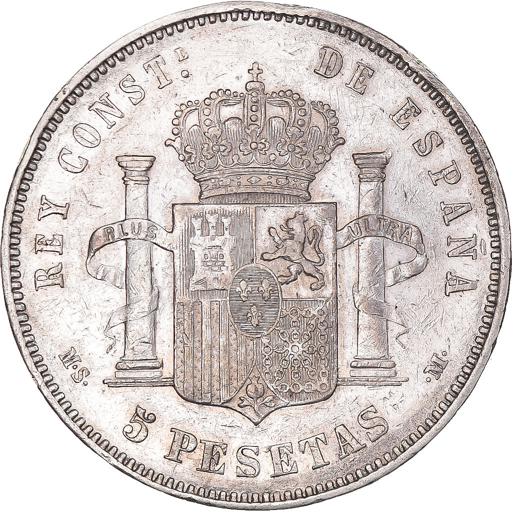 Munten, Spanje, Alfonso XII, 5 Pesetas, 1887, Madrid, ZF, Zilver, KM:688
