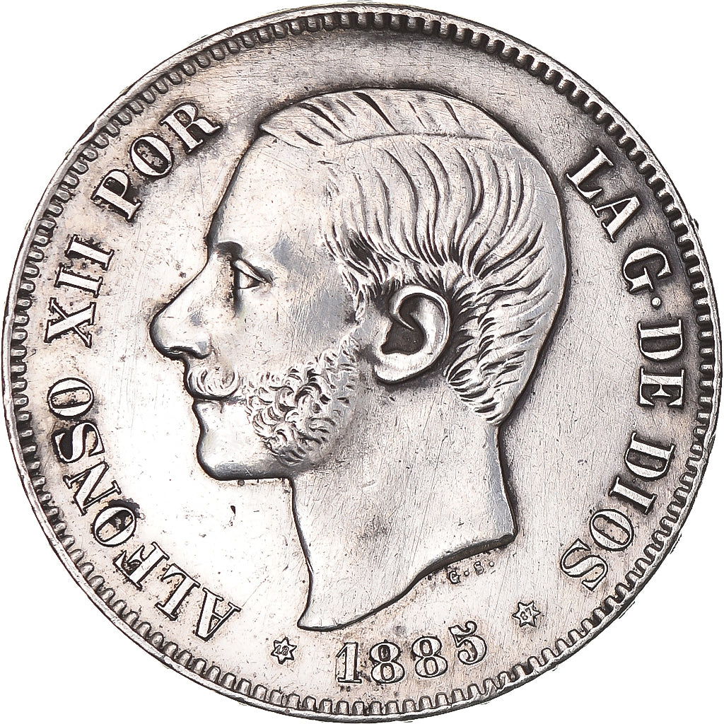 Coin, Spain, Alfonso XII, 5 Pesetas, 1887, Madrid, AU(50-53), Silver, KM:688